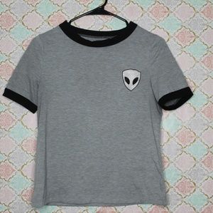 H&M Gray Alien Logo T-Shiry with Black Trim